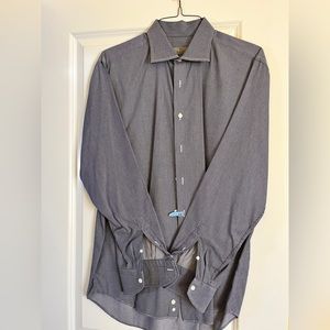 Canali Black and white diamond check dress shirt